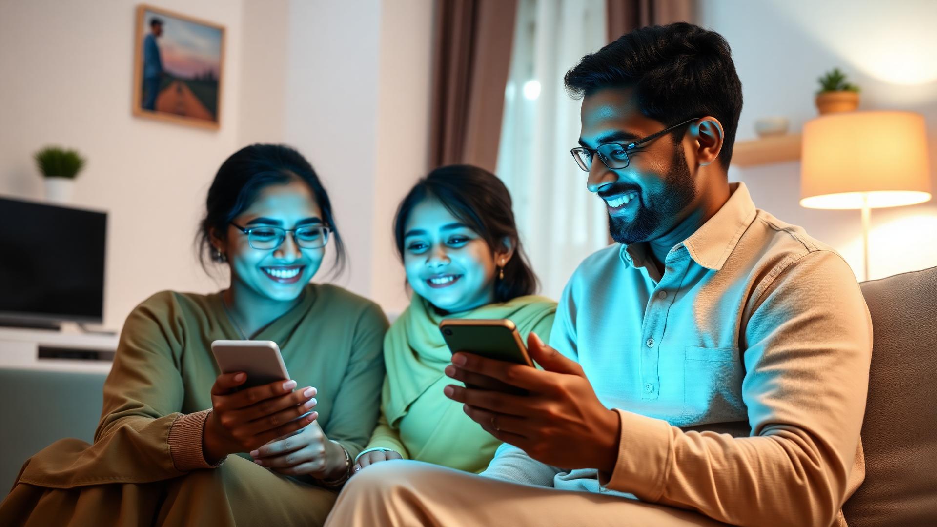 Family enjoying fast WiFi at home